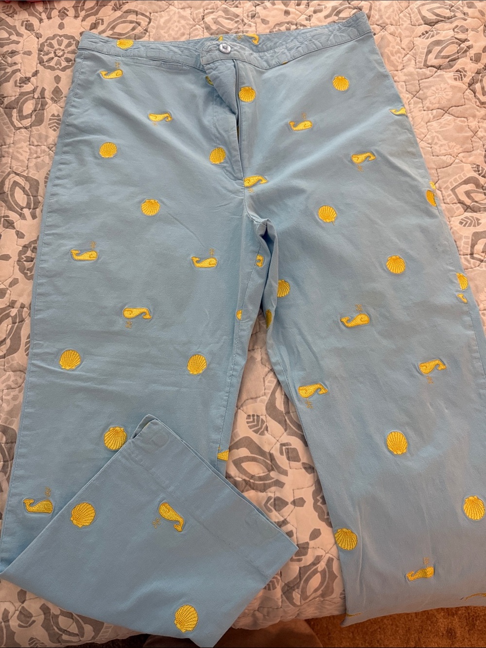 Lilly Pulitzer Light Blue Pajama Pants with Yellow Whale & Shells